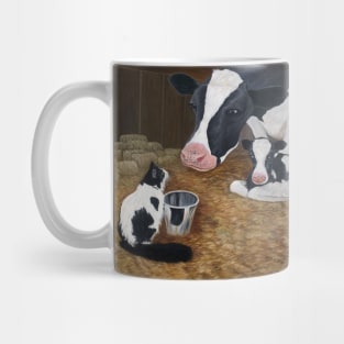 Tuxedo Cat with Cow and Calf Mug